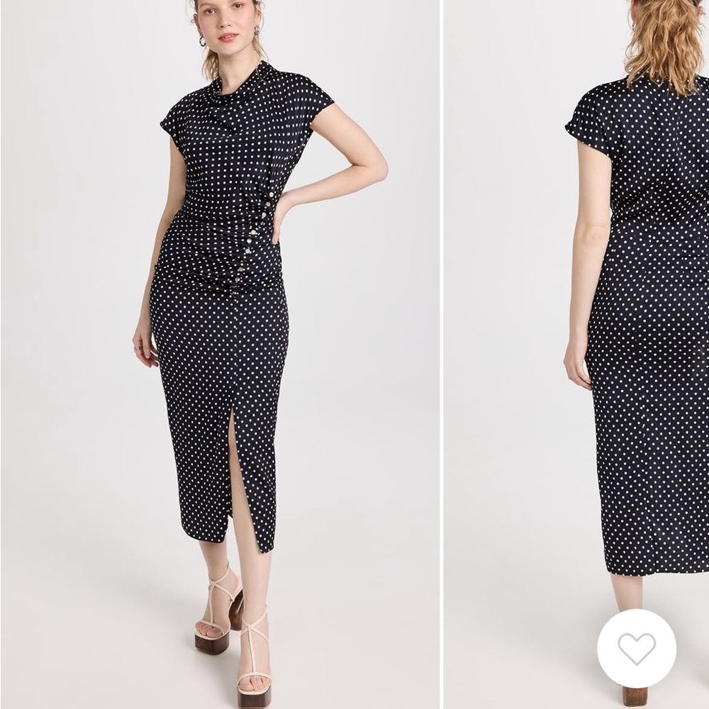 Veronica Beard Navy and Cream Polka Dot Silk Dress
